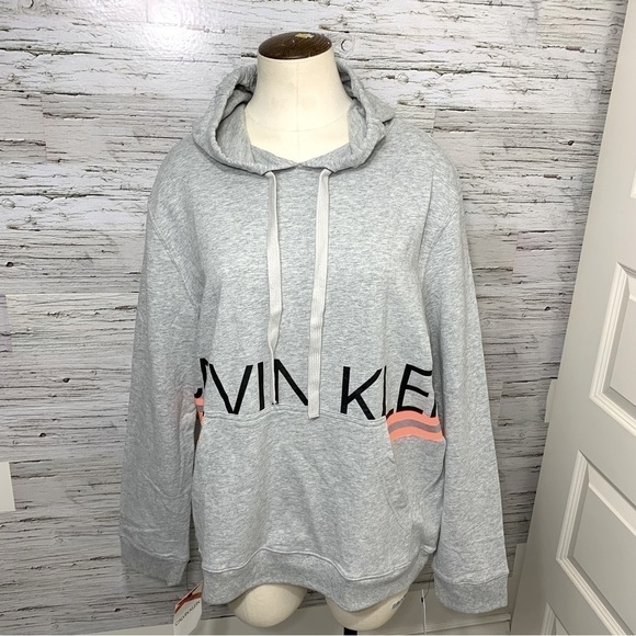 NWT Calvin Klein Gray Cozy Sweater Soft Sleepwear Lounge Hooded Slouchy Shirt M - Picture 4 of 13